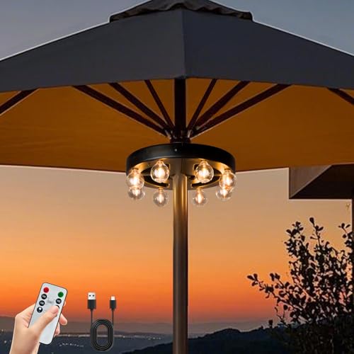 Umbrella Lights Outdoor Patio, Rechargeable Cordless with Dimmer &Timer, 8 Bright Warm White LED...