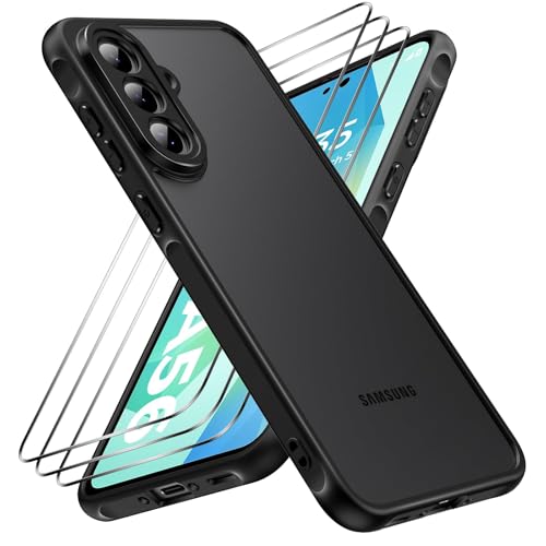 caslord Coque pour Samsung Galaxy A56 5G avec 3 Verre Trempé [Antichoc] Coque de téléphone Portable, Dos Translucide Mat Anti-Traces de Doigts, Noir