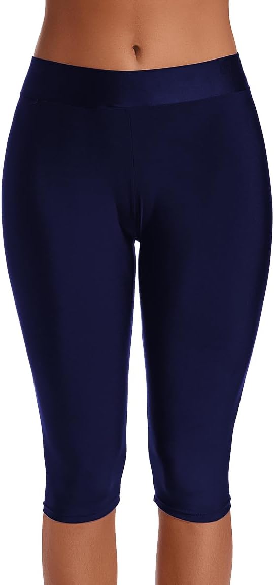 Akaeys Women Knee Length Swim Shorts Leggings Sun Protection Rash Guard Pants Sports Crop Swim Tights Tankini Bottom