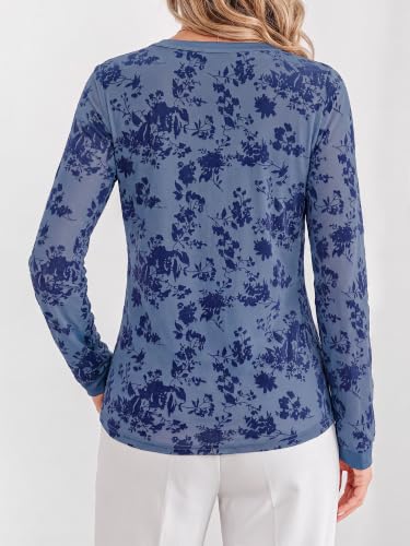 BTFBM Womens Tops Floral Sheer Mesh Long Sleeve Blouses Dressy Casual — view 3