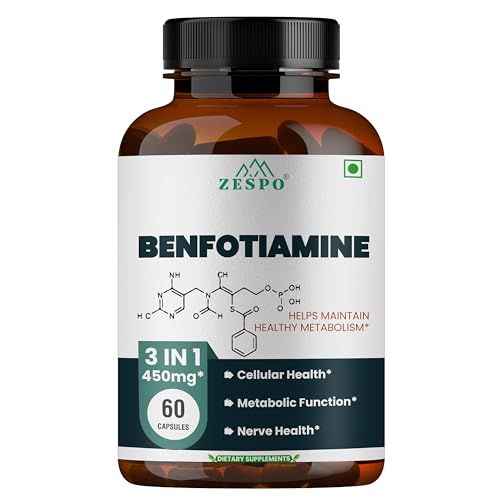 ZESPO Benfotiamine 450mg – Vitamin B1 60 Capsules With Alpha Lipoic Acid & L-Leucine Vegan, Non-GMO, Antioxidant Supplement