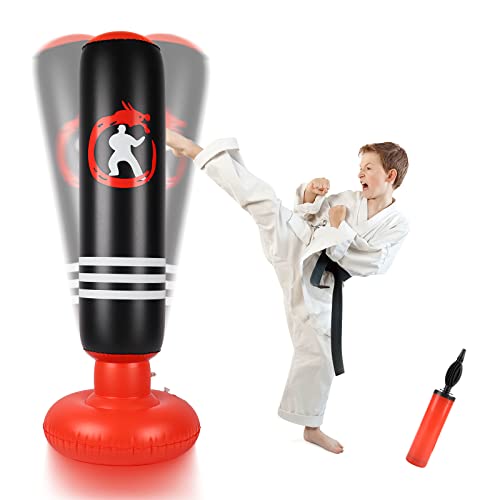 Dripex Inflatable Punching Bag for Kids 3-16 Years Old, Freestanding Boxing Bag with Air Pump, Toy Gifts for Boys & Girls for Practicing Karate, MMA & Taekwondo