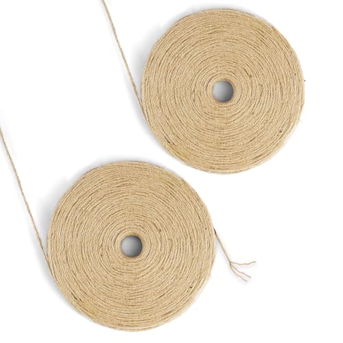 vsshe Cuerda de Yute Natural, 2 Piezas 2mm x 135m Resistente al desgarro, de sisal para Gatos, de cáñamo de Fibra Natural Resistente para rascadores, jardín, Bricolaje, decoración, Atado y Camping