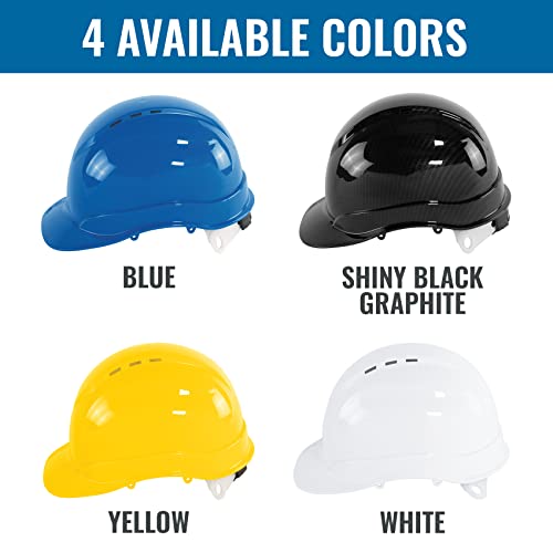 Bullhead Safety Vented Cap Style Hard Hat With Six-Point Ratchet Suspension, Reversible Construction Hard Hat For Safety With Integrated Vents And Brow Pad, Osha/Ansi Compliant, Shiny Black Graphite #TOP5