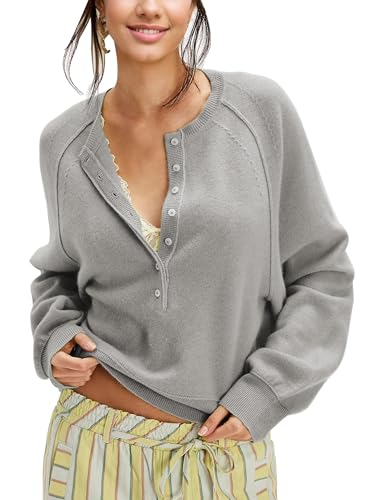 Ziqoty Women's Half Button Down Pullover Knit Sweater Casual Henley