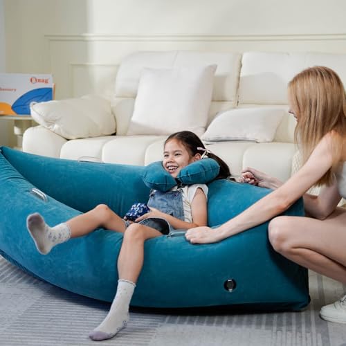Image of Bmag Sensory Chair for Kids, Inflatable Peapod Canoe with Neck Pillow, 60 inch Sensory Pod Seating ADHD Toy Gift for Autistic Children, Includes Electric Air Pump, Blue