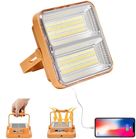 LED Solar Energy Rechargeable Work Lights, 100W Floodlight Battery Security Light with 4 Modes Outdoor COB Floodlight Camping Lights with USB Waterproof for Yard, Garage, Fishing, Hiking