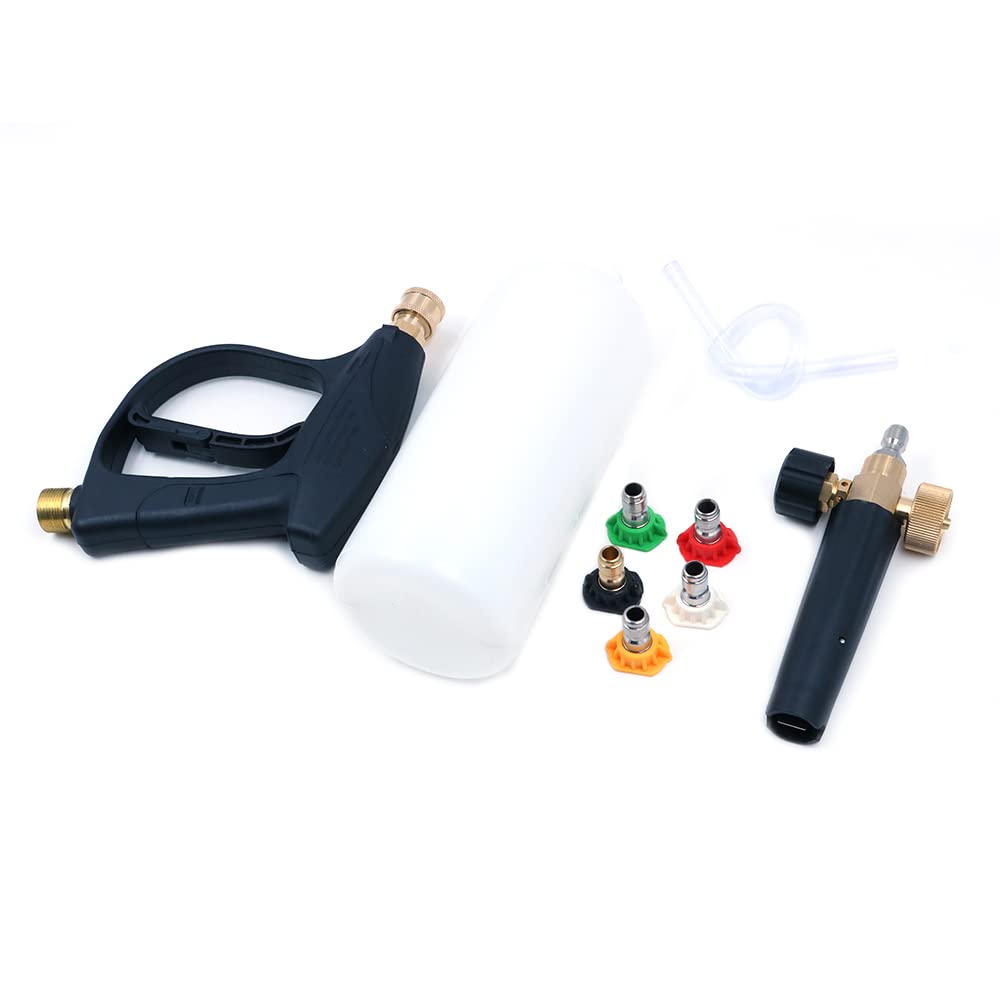 Foam Cannon M22 Gun Kit 1L Snow Foam Lanze Foam Blaster High Pressure Car Washer Gun Adjustable Jet Wash Quick Release, 3000 PSI, with 5 Nozzle Tips