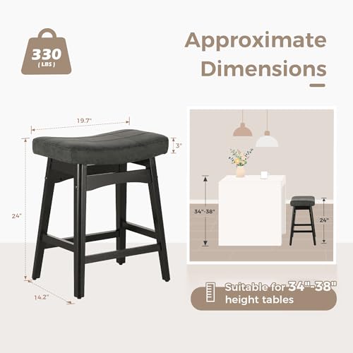 MAISON-ARTS-Black-Counter-Height-Bar-Stools-Set-of-2-for-Kitchen-Counter-Solid-Wood-Legs-with-Faux-Leather-Saddle-Seat-Farmhouse-Barstools-for-34-38-Counter-Island-Upholstered-Stools-24in-Height MAISON ARTS Black Counter Height Bar Stools Set of 2 for Kitchen Counter Solid Wood Legs with Faux Leather Saddle Seat Farmhouse Barstools for 34 38 Counter Island Upholstered Stools 24in Height