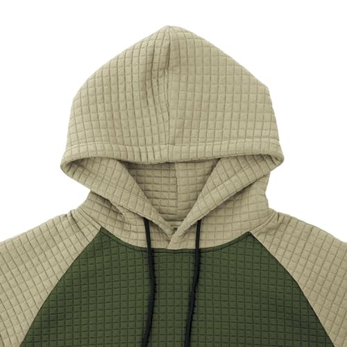 Ymosrh Men's Casual Hoodies, Color Block Long Sleeve Athletic Workout Hoodie Plaid Jacquard Sweatshirts Pullover, M-3XL4