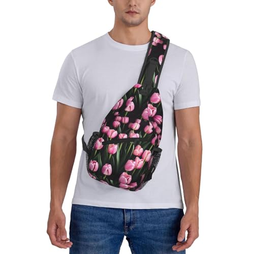 Bolso cruzado rosa con estampado de tulipanes para senderismo miniatura 7
