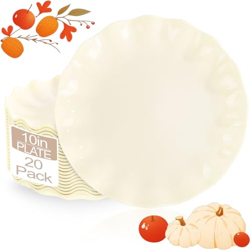 LIYH 20 Pcs 10 Inch Beige Plastic Plates Reusable - Unbreakable Plastic Scalloped Wavy Dinner Plates for Baby Shower Camping Party Outdoor Picnics Dishwasher Safe BPA Free LIYH 20 Pcs 10 Inch Beige Plastic Plates Reusable - Unbreakable Plastic Scalloped Wavy Dinner Plates for Baby Shower Camping Party Outdoor Picnics Dishwasher Safe BPA Free