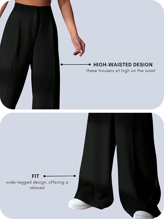 Image of GRECIILOOKS Women High Rise High Waist Trousers Flared Korean Style Formal Pants| Elegant Workwear for Office, College & Events (Available in Plus Size)