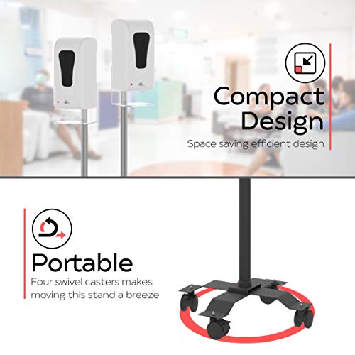 Image of Floor Stand Dispenser - CTA Compact, Height-Adjustable, Mobile Automatic Soap /Hand Sanitizer Dispenser Floor Stand with 4 Swivel Casters (SAN-CGSD) - Black