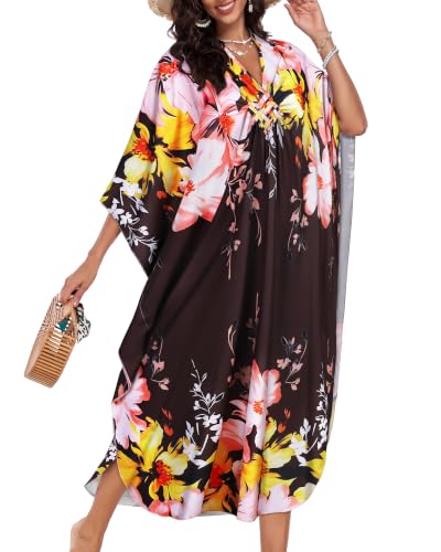 Image of Kaftan Dresses for Women V Neck Caftans Batwing Sleeve Beach Cover Ups