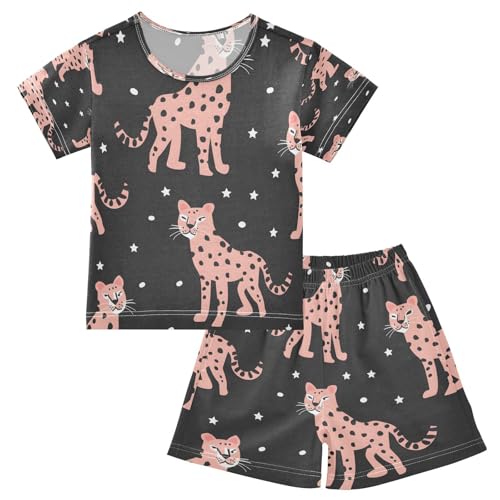 senya Short Sleeve Pajamas Sets Summer Cotton Sleepwear Leopard and Star