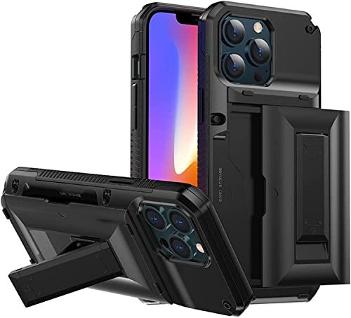 Coque iPhone 14 Plus noire avec étui portefeuille intégré et béquille de protection