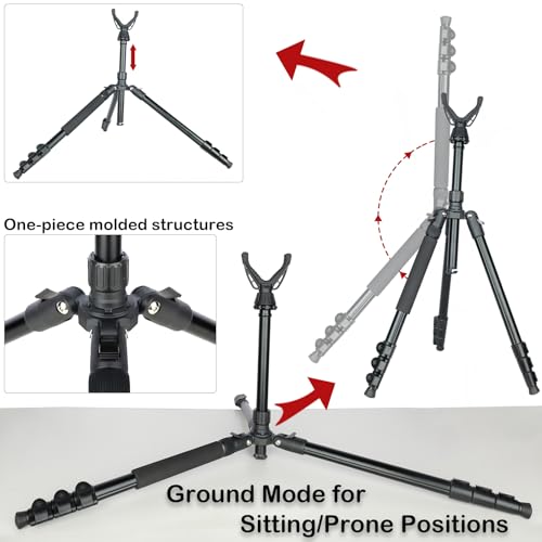 Image of Adjustable Shooting Tripod for Rifles Shooting Stick Level-Lock 3-in-1 Tripod Monopod Bipod, 22.8″-61″ Height, Lightweight Aluminum Alloy with Carrying Bag, Stable Rifle Rest for Hunting & Outdoor