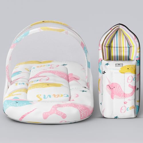 Image of StarAndDaisy 2-in-1 Baby Sleeping Bag with Mosquito Net for Newborn /Soft & Breathable Cotton Sleeping Sack Cum Wrapper /Foldable Bag for Baby Protection /Infant (0-12 Months)-Ocean Print