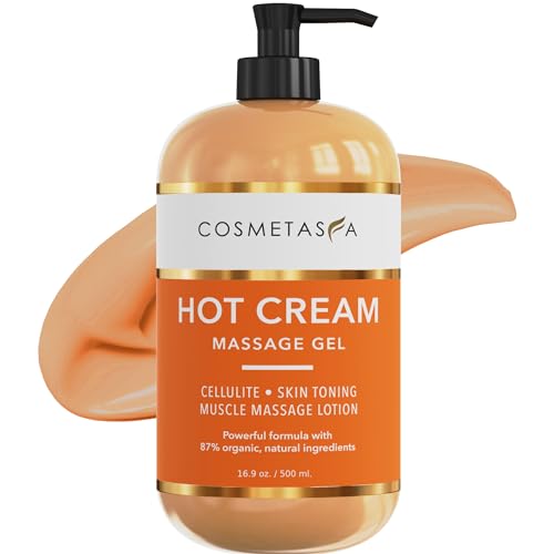 Cosmetasa Hot Cream Massage Gel - Natural and 87% Organic Cellulite Cream - Multi Use, Skin Toning Cream, Soothes Aches, for Sore Joints and Muscle - 16.9 Oz