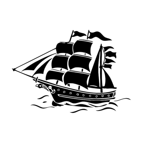 l Sticker mural en vinyle amovible en forme de bateau à voile, style océan et mer, décoration d'intérieur, bateau pirate-L-46x67cm-Black