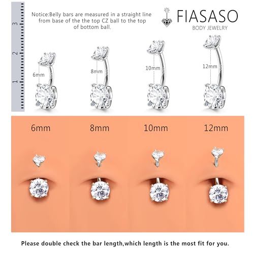 Fiasaso 14G Sterling Silver Belly Button Rings For Women Round Cubic Zirconia Navel Barbell Stud Hypoallergenic Body Piercing Jewelry Silver 8Mm thumb #3