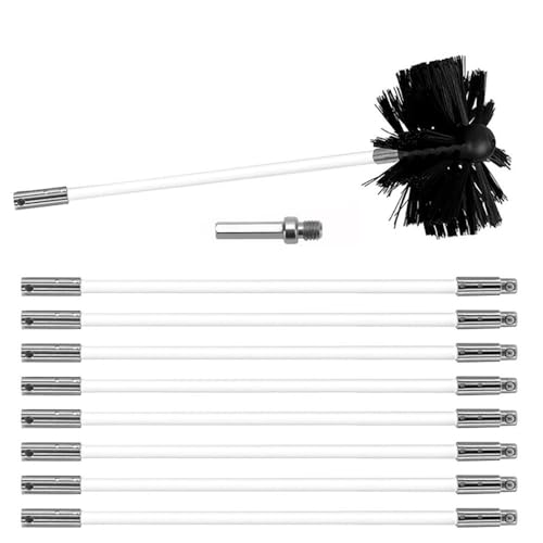 MOCNT Kit de Broussailles de Nettoyage de Cheminée Ensemble de Brosse de Cheminée Réglable Brosse Nettoyage Ramonage Outil avec 9 Tiges Flexibles 1 Tête de Brosse 150mm