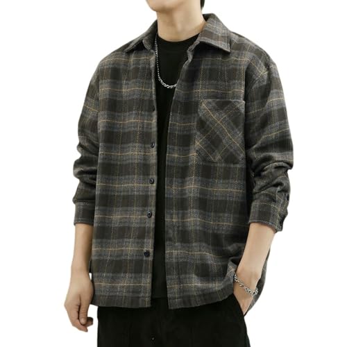 Chemise plaid brossé pour homme à manches longues coupe japonaise automne
