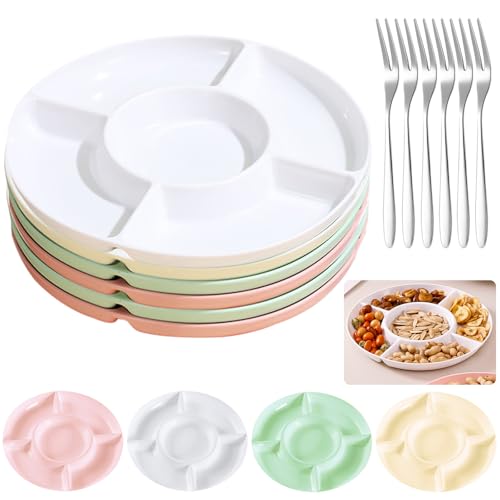 Bandeja Snack Reutilizable Diámetro, 6 Piezas Plato de Snacks, Plato de Merienda con Compartimentos, Plato de Snacks Reutilizable, Platos de Merienda Divididos, Con un Tenedor de Fruta