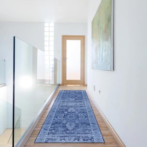 Alfombra pasillo lavable azul que no se mueve de su sitio 6