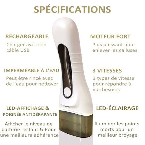 Râpe pieds électrique rechargeable avec 6 rouleaux et 3 vitesses - 3