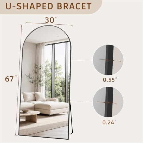 Image of Koonmi 67x30 Arched Full Length Mirror, Floor Mirror with Stand