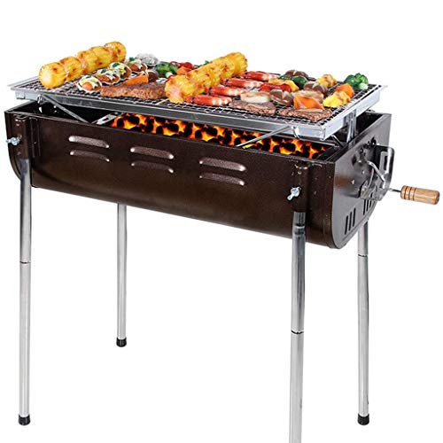 Großer Barbecue-Ofen,Outdoor Voll Barbecue Grill Haus Terrasse Barbecue Camping-Strand-Party Barbecue Tools Einstellbare Höhe, Braun,65 * 37 *