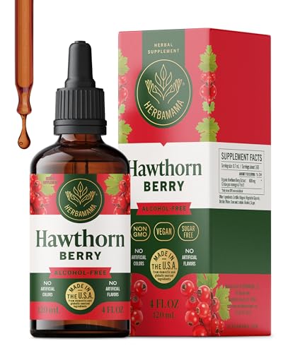 HERBAMAMA Hawthorn Berry Supplement Drops - Vegan Antioxidant & Overall Support with Hawthorn Tincture - Non-GMO, Alcohol & Sugar-Free Liquid Fruit Extract, 56-Day Supply