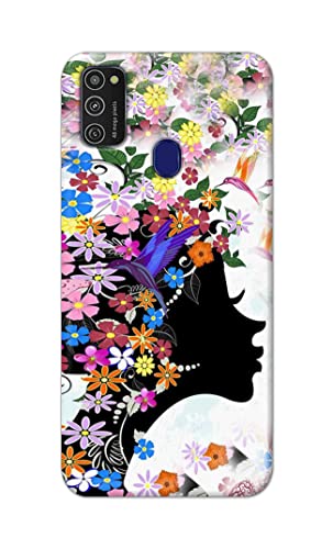 Image of Printed Hard Back Cover Case for Samsung Galaxy M21 | Samsung M21 2021 Edition Back Cover (Floral Hairstyle Girl) -1803