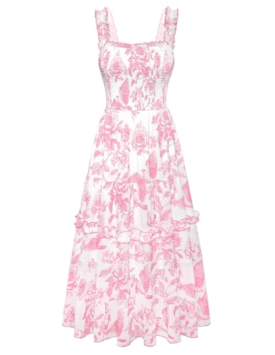 Scarlet Darkness Floral Dress for Women 2026 Flowy Sundress Smocked Cottagecore Dresses Pink Floral S