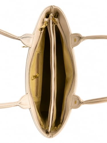 Image of Black Tote Bag with Textured Front and Gold-Tone Hardware (Cream)