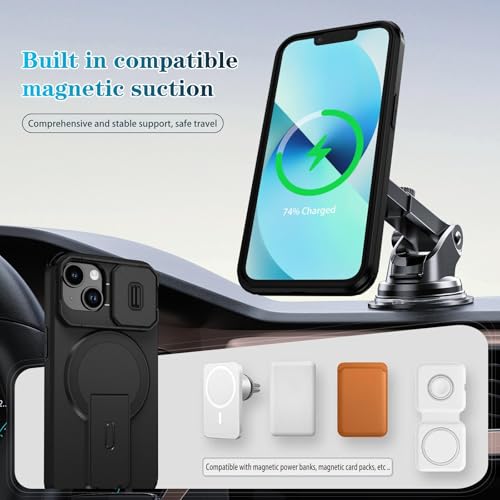 Image of ShieldTech MagStand Series Case for iPhone 13 | Mobile Phone Cover with Sliding Camera Shield, Mag-Safe, Kickstand, Shockproof for Apple iPhone 13 - Black