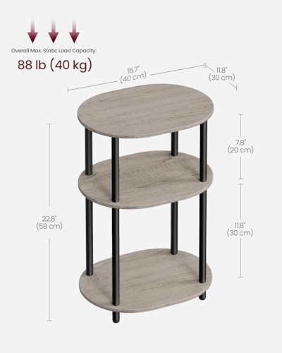 Image of VASAGLE Side Table, Small End Table, Tall Nightstand for Living Room, Bedroom, Office, Bathroom, Steel Frame, Industrial Style, Oval, Heather Greige and Ink Black ULET288L101