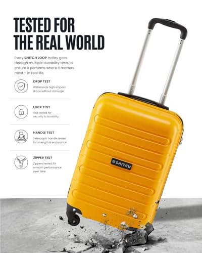 Image of SNITCH Loop Cabin Size Yellow Polypropylene Hard Travel Suitcase - Trolley Bag Small & Luggage with 4 Wheels, Secure Lock & Free Shoe Bag