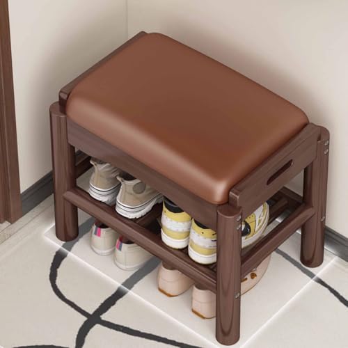 Banc à chaussures réglable en bois à 2 niveaux et coussin confort