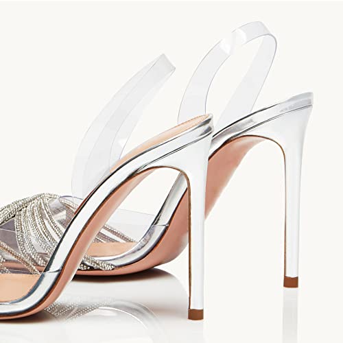 Yolkomo Women's Rhinestone Clear Heels Pointed Toe Stiletto High Heel Sandals3