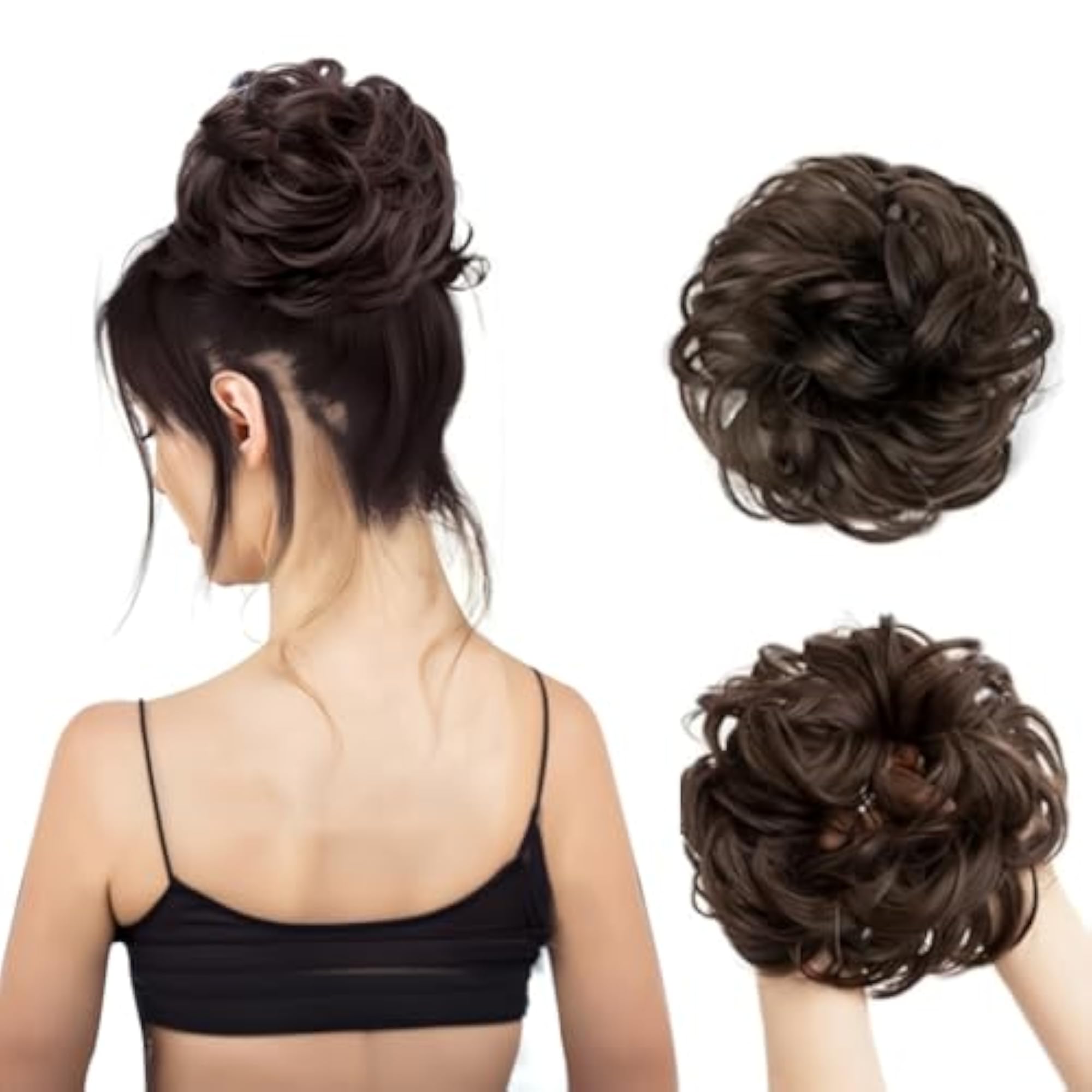Brown Messy Bun Hair Piece with Elastic Rubber Band