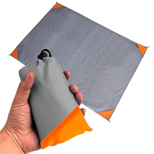 YQBFTC Mini Picknickdecke 140x200cm,Ultraleicht Tragbare Stranddecke,4 Befestigung Ecken,Sandabweisende Camingdecke,Wasserdicht Outdoor Decke Klein für Picknick,Reisen,Strand,Camping Wandern(Orange)