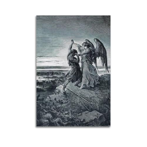 Jacob luttant avec l'ange par Gustave Doré, affiche sur toile 50x75 cm