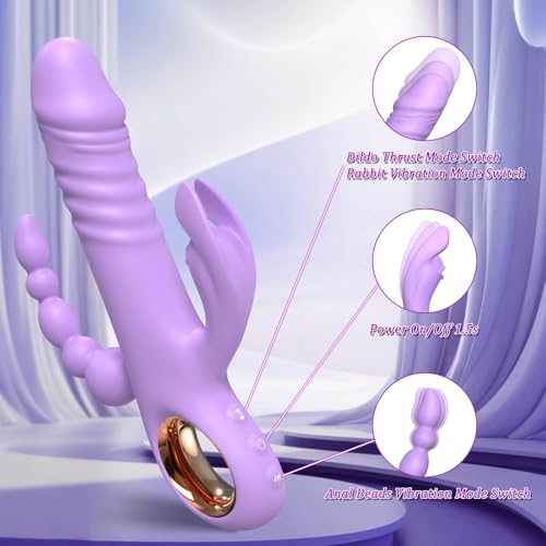 Image of Thrusting Dildo Vibrator Sex Toys for Women, G Spot Anal Rabbit Vibrators Adult Sex Toys with 7 Powerful Speeds & 7 Vibrating Modes Upgrade Silicone Waterproof Rechargeable,Purple
