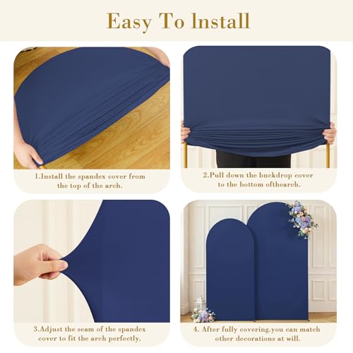 Image of Navy Blue Arch Backdrop Cover Set of 2 Spandex 7.2 and 6ft Arch Covers Stretchy Backdrop Wedding Balloon Arch Stand Covers for Birthday Party Baby Shower Bridal Shower Banquet Photo Arches Background