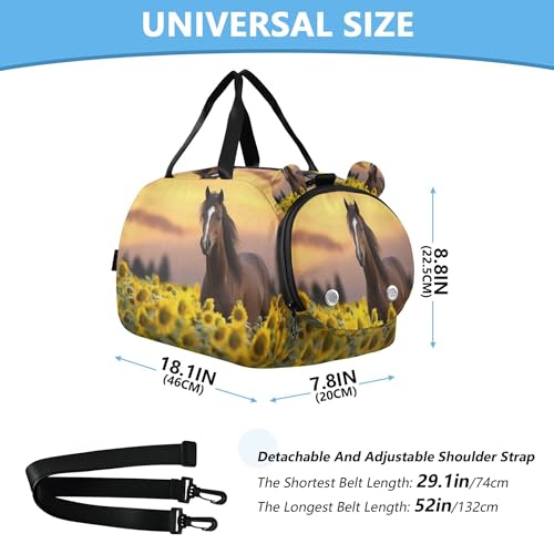 Horse Youth Sports & Travel Duffle Bag with Shoe Compartment,Waterproof Gym Bag for Girls and Boys (Overnight Essentials Organizer)3