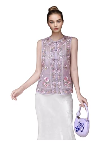 Chaleco morado bordado con seda HangErFeng 278 de abrigo ligero elegante