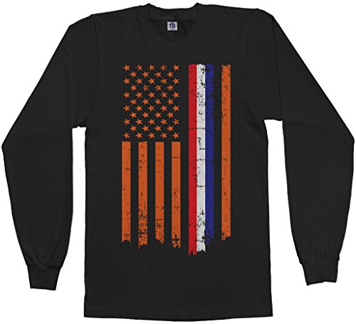 Threadrock Men's Netherlands USA Dutch American Flag Long Sleeve T-Shirt 2XL Black